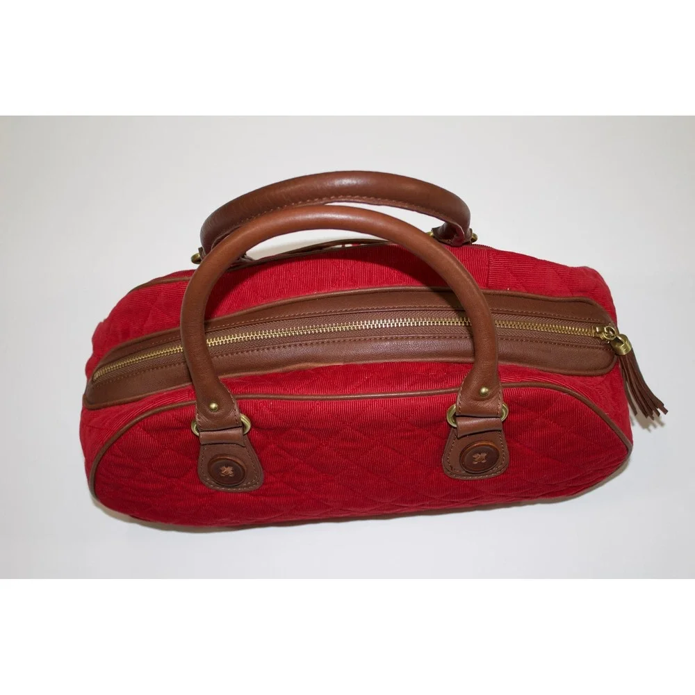 Vera Bradley Satchel Canyon Collection Women Red Quilted Corduroy Leather Trim